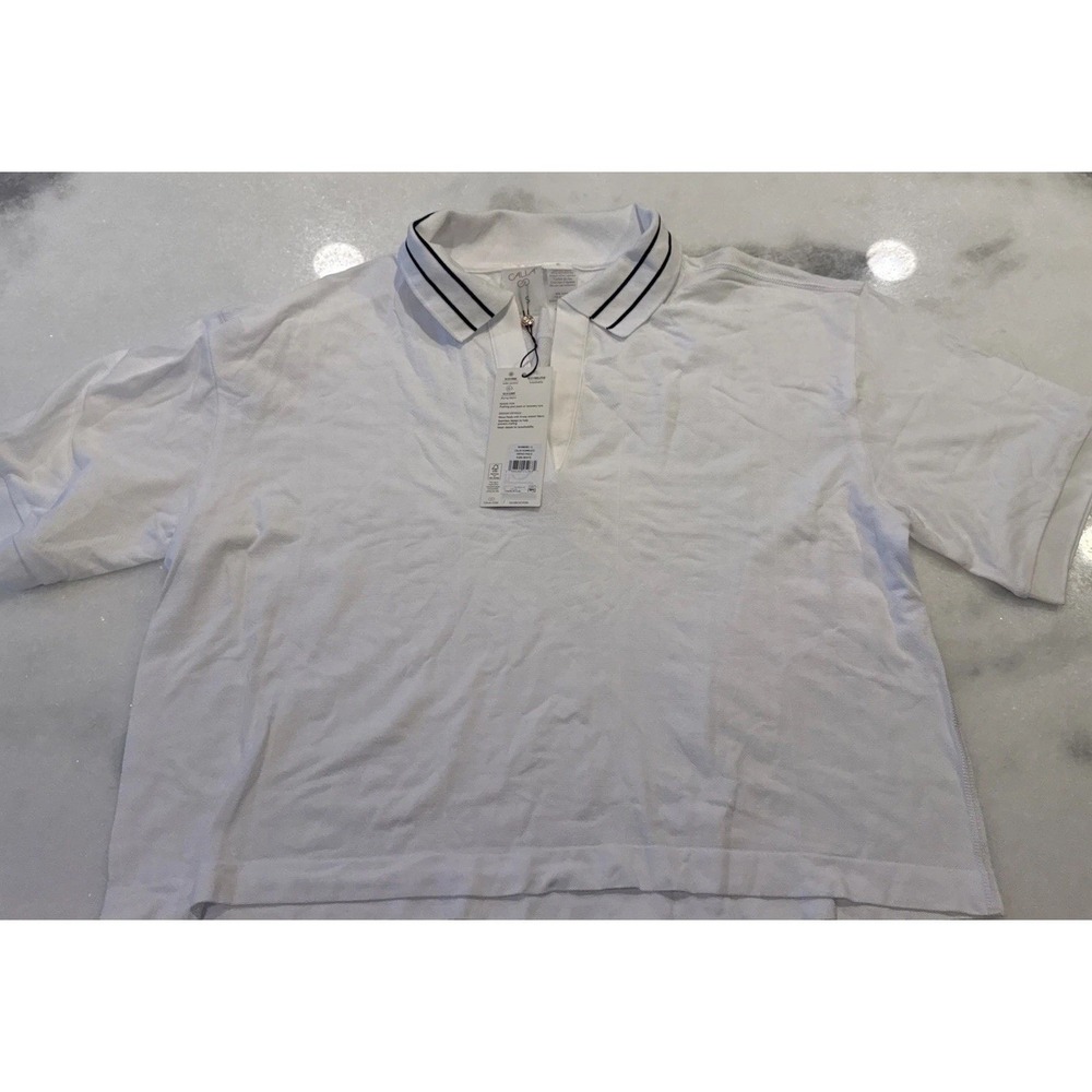 Calia Seamless Tipped Polo Women S White Short Sleeve Boxy CA-S25-HT-FCSS